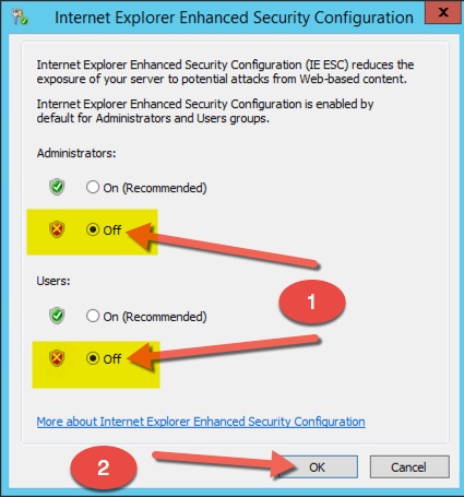 server 2016 internet explorer enhanced security disable